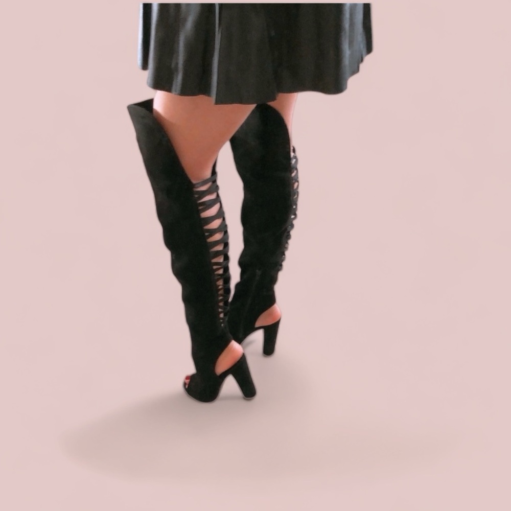 Bamboo Over The Knee Boot Open Toe Boot Size 6.5 - image 1